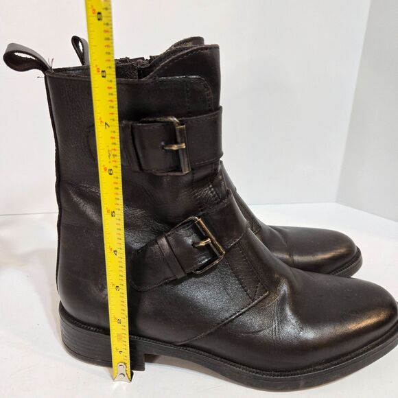 Emanuele Crasto Womens 38/7.5 Moto Boots Double Buckle Dark Brown Leather Italy - Picture 10 of 10